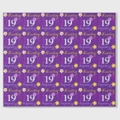 Papier Cadeau Fleur nom personnalisé âge 19e anniversaire violet (Plat)