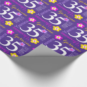 Papier Cadeau Fleur nom personnalisé Yasmina 35e anniversaire