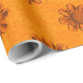 Papier Cadeau Fleur orange (Coin rond)