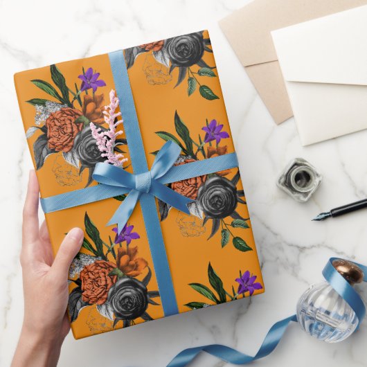 Papier Cadeau Fleur orange et violette (Cadeaux)