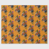 Papier Cadeau Fleur orange et violette (Plat)
