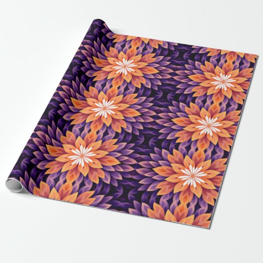 Papier Cadeau Fleur orange violet blanc (Déroulé)