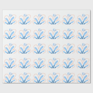 Papier Cadeau Fleur pastel orange bleue ajouter nom cadeau rétro