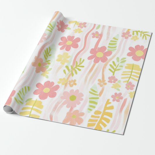 Papier Cadeau Fleur pastel rétro (3) (Déroulé)