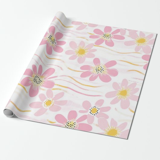 Papier Cadeau Fleur pastel rétro (4) (Déroulé)