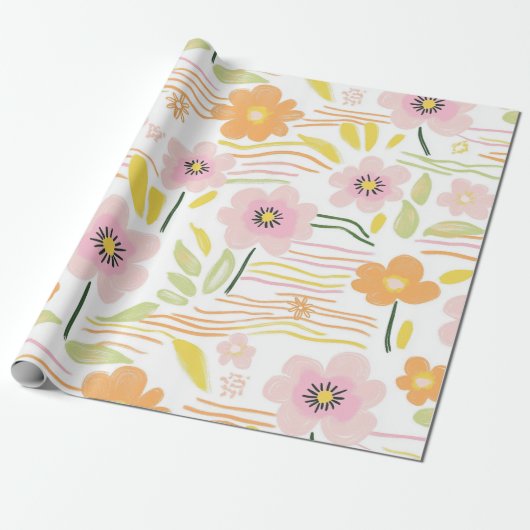 Papier Cadeau Fleur pastel rétro (7) (Déroulé)