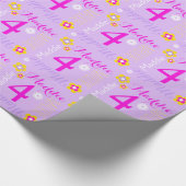 Papier Cadeau Fleur personnalisé rose violet âge de 4 ans (Coin)