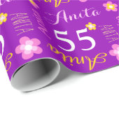 Papier Cadeau Fleur personnalisée Anita âge d'anniversaire envel (Coin rond)