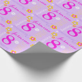 Papier Cadeau Fleur personnalisée rose violet âge de 8 ans (Coin)