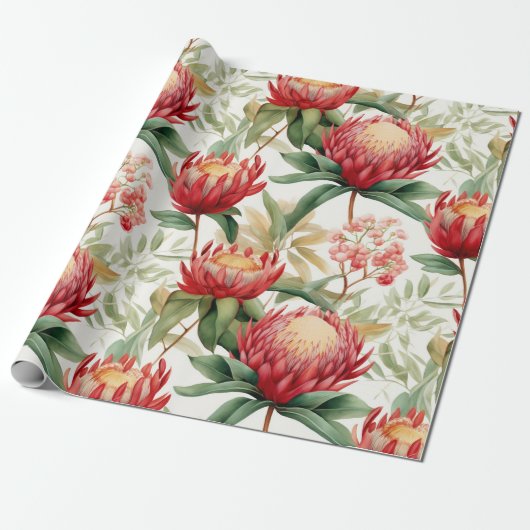 Papier Cadeau Fleur Protea autochtone australienne II (Déroulé)