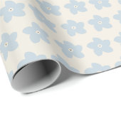 Papier Cadeau Fleur Rétro Bleu Clair Et Crème (Coin rond)