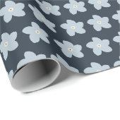 Papier Cadeau Fleur Rétro Bleu Clair et Navy (Coin rond)