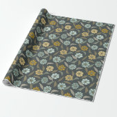 Papier Cadeau Fleur Rétro Bleue et Jaune (Déroulé)