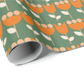 Papier Cadeau Fleur rétro géométrique Bauhaus Vert Anniversaire (Coin rond)