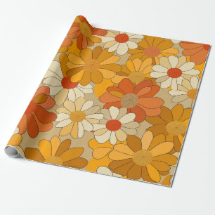 Papier Cadeau Fleur Rétro Orange Botanique Gras Fleur Vintage 70