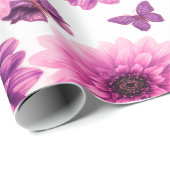 Papier Cadeau Fleur Romantique Rosée (Coin rond)