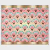 Papier Cadeau Fleur rose corail Art déco (Plat)