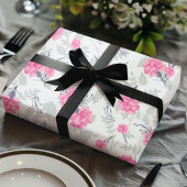 Papier Cadeau Fleur rose et gris carnation