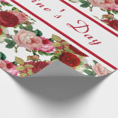 Papier Cadeau Fleur rose et rose rouge de la Saint-Valentin (Coin)