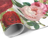 Papier Cadeau Fleur rose et rose rouge de la Saint-Valentin (Coin rond)