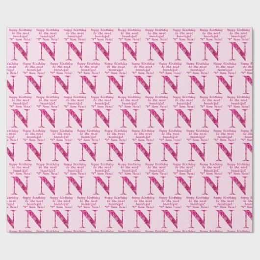 Papier Cadeau Fleur rose personnalisée "N" Monogramme Art Annive (Plat)