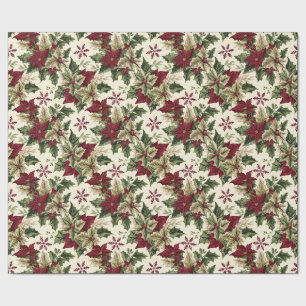 Papier Cadeau Fleur Rouge Poinsettia Sur Un Arrière - plan Blanc