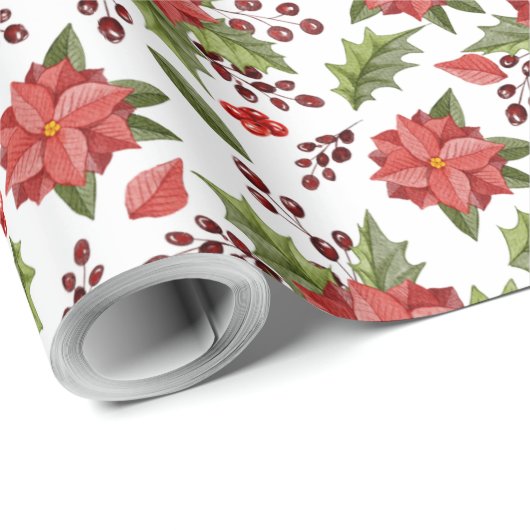 Papier Cadeau Fleur rouge vert feuille thème de Noël motif envel (Coin rond)