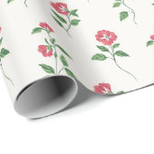 Papier Cadeau Fleur Rouge Vintage (Coin rond)