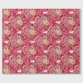 Papier Cadeau Fleur rustique Coeurs rouges bébé ange (Plat)
