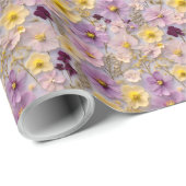 Papier Cadeau Fleur sauvage 3D Pressé moderne Jaune et violet (Coin rond)