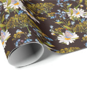 Papier Cadeau Fleur sauvage : aquarelle arrière - plan noire (Coin rond)