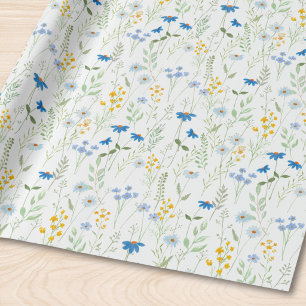 Papier Cadeau Fleur sauvage aquarelle bleue
