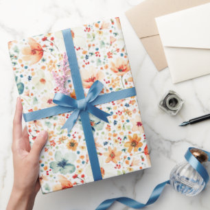 Papier Cadeau Fleur Sauvage Aquarelle Floral Boho Automne Botani