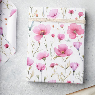 Papier Cadeau Fleur sauvage aquarelle rose