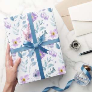Papier Cadeau Fleur sauvage aquarelle verte violette
