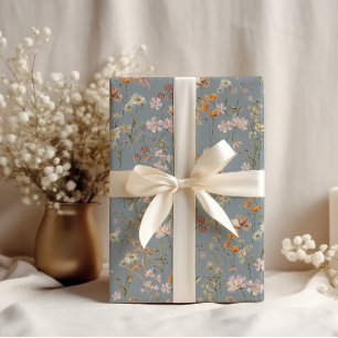 Papier Cadeau Fleur sauvage bleu Dusty Boho Bloom Garden Boho