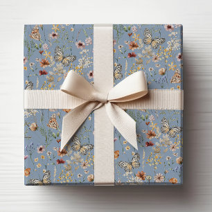 Papier Cadeau Fleur sauvage Boho bleu