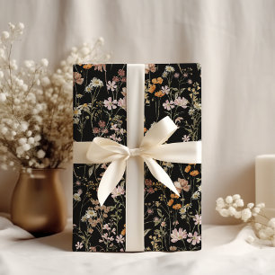 Papier Cadeau Fleur sauvage Boho Bloom Garden Noir