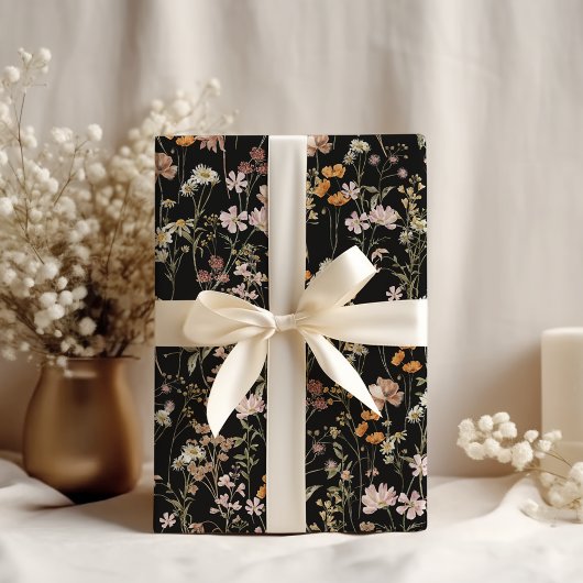 Papier Cadeau Fleur sauvage Boho Bloom Garden Noir