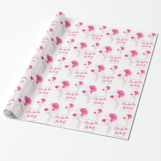 Papier Cadeau fleur sauvage mariage rose rouge gris (Déroulé)