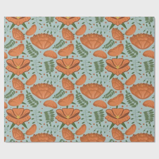 Papier Cadeau Fleur sauvage Orange Poppy (Plat)
