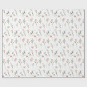 Papier Cadeau fleur sauvage rose et vert sauge (Plat)