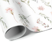 Papier Cadeau fleur sauvage rose et vert sauge (Coin rond)