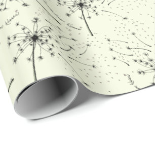 Papier Cadeau Fleur Sauvage Verte Délicate Baisers de Pissenlit