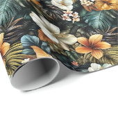 Papier Cadeau Fleur tropicale foncée (Coin rond)