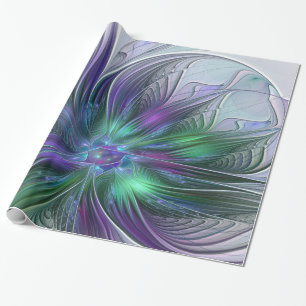 Papier Cadeau Fleur verte abstraite moderne fractale violette