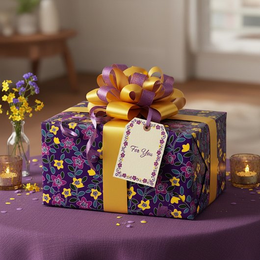 Papier Cadeau Fleur violet et jaune