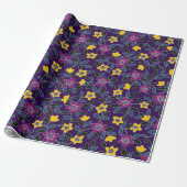 Papier Cadeau Fleur violet et jaune (Déroulé)