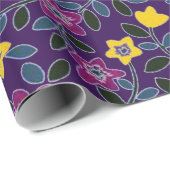 Papier Cadeau Fleur violet et jaune (Coin rond)
