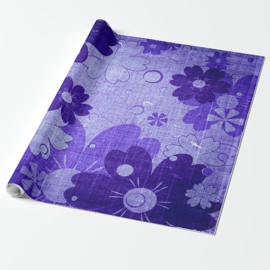Papier Cadeau Fleur violet tendance Vintage (Déroulé)